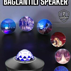 Çocuklara Özel Şarjlı Bluetooth Hoparlör Parti Led Lambası Yıldızlı Projeksiyon