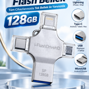 4in1 128GB Flash Bellek USB Type-C Lightning MicroUSB Çoklu Girişli Taşınabilir USB Bellek