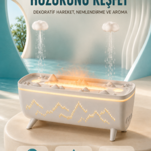 Dekoratif Hava Nemlendirici ve Aromaterapi Difüzörü 280 ML Yağmur Efektli Renkli LED Işıklı