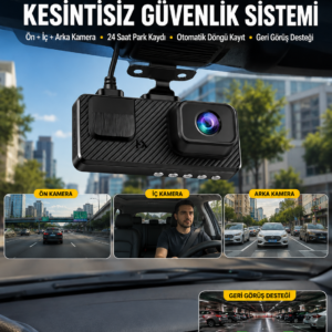 3 Kameralı Araç İçi DVR Kayıt Cihazı Ön İç Arka Kamera Full HD