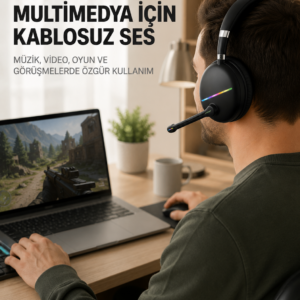 Bluetooth 5.0 RGB Işıklı Mikrofonlu Kablosuz Kulak Üstü Kulaklık