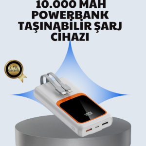 Kompakt 10000 mAh Powerbank – Dijital Göstergeli, Type-C ve Lightning Uyumlu