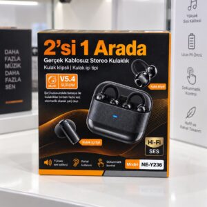 2’si 1 Arada Kablosuz Bluetooth Kulaklık 4 Kulaklıklı Klipsli ve Kulak İçi Tasarım Hi Fi Ses Dokunmatik Kontrol V5.4 Şarj Kutulu Siyah