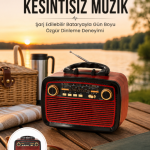 Bluetooth Hoparlör Ahşap Renk Vintage Işıklı Nostaljik Radyo Fm Ahşap Görünümlü Yeni Nesil