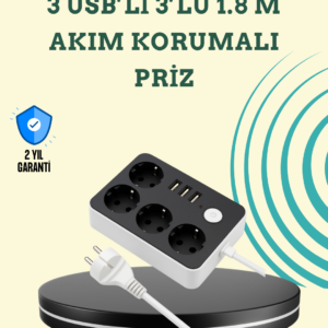 7 Cihazı Aynı Anda Destekleyen 3 USB Portlu 4’lü Priz