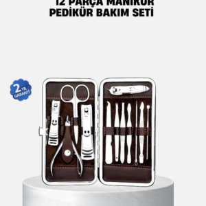 Özel Deri Çantalı 12 Parça Manikür Pedikür Bakım Seti Paslanmaz Çelik
