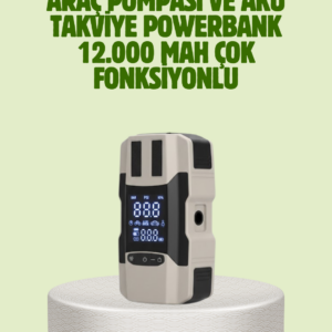 Araç Akü Takviye Cihazı ve Lastik Şişirme Pompası 12.000 mAh