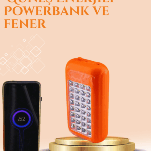 Gold Silver Güneş Enerjili Powerbank Işıldak – 10000 mAh, Taşınabilir, Suya Dayanıklı, 32 LED