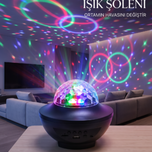 RGB Bluetooth Disko Lambası Dahili Hoparlörlü Müzikli Parti Işığı USB ve TF Kartlı
