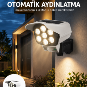Uzaktan Kumandalı Güneş Enerjili LED Güvenlik Lambası Kamera Tipi Hareket Sensörlü Yeni Nesil