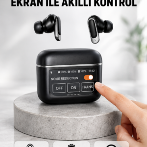 Bluetooth 5.3 ANC Kablosuz Kulaklık – Dokunmatik Kontrol, Dijital Ekran ve Uzun Pil Ömrü