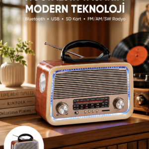 Nostalji Bluetooth Radyo FM AM SW Ahşap Eskitme Tasarım Yeni Nesil