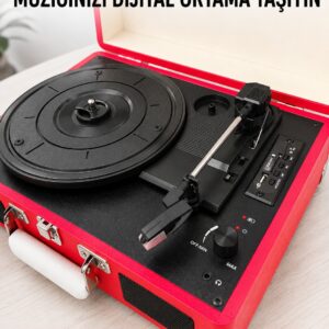 Bluetooth Bağlantılı Portatif Pikap 33 45 78 Devir Dahili Hoparlör ve Şarj Edilebilir Pil