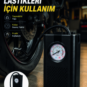 Araç Lastik Şişirme Pompası Taşınabilir Analog Basınç Göstergeli Hava Kompresörü