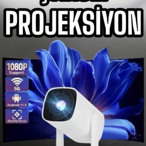 Şarjlı Projeksiyon Oyun Sinema Projektörü 4K HD Görüntü Kaliteli
