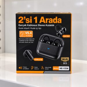 4’lü Kablosuz Bluetooth Kulaklık Klipsli ve Kulak İçi Tasarım Siyah