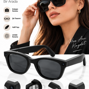 Kameralı Akıllı Gözlük Smart Glasses Güneş Gözlüğü Modern Siyah