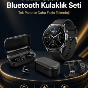 Kablosuz Bluetooth Kulaklık ve Kordon Hediyeli Akıllı Saat Nabız Ölçer Uzun Pil Ömrü
