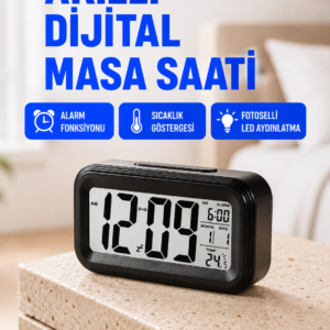 Fotoselli Dijital Masa Saati Aydınlatmalı Alarm ve Tarih Göstergeli