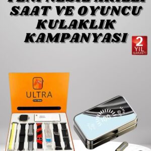 Aynalı Bluetooth Kulaklık ve 7 Kordonlu Akıllı Saat Dijital Göstergeli Uzun Pil Ömrü