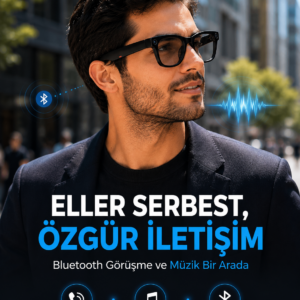 Siyah Kameralı Akıllı Gözlük Bluetooth Telefon Görüşmeli Video Fotoğraf ve Ses Kayıtlı Dokunmatik Kontrollü