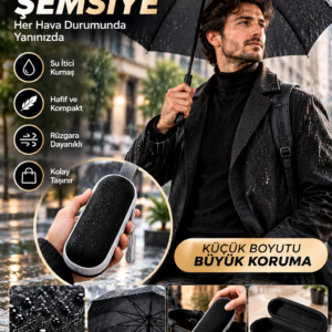 Kapsül Şemsiye Siyah Su İtici Kumaş Rüzgara Dayanıklı Hafif ve Taşınabilir Tasarım