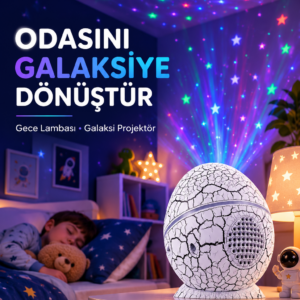 Dinozor Yumurtası Galaksi Projektör Gece Lambası 4'ü 1 Arada – Bluetooth Hoparlörlü