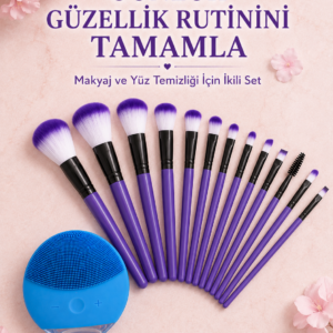 12 Parça Makyaj Fırçası ve Silikon Yüz Temizleyici Cihaz İkili Güzellik ve Kişisel Bakım Seti