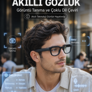 Siyah 3 Lensli Akıllı Kamera Gözlüğü 8 MP Fotoğraf Video Çekim AI Görüntü Tanıma Bluetooth Dokunmatik Kontrollü