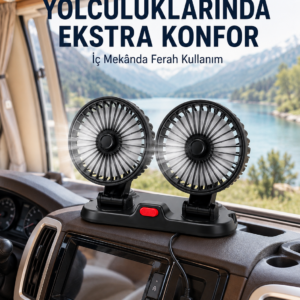USB Bağlantılı Çift Başlıklı Araç İçi Soğutma Vantilatörü