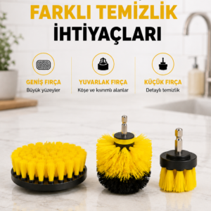 3’lü Matkap Temizlik Fırçası Seti – Banyo, Mutfak ve Araç Jantı İçin Etkili Yeni Nesil