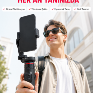 Akıllı Takipli Gimbal Selfie Stick Profesyonel Video Çekim Stabilizatörü Uzayabilir Tripod Bluetooth Kumandalı