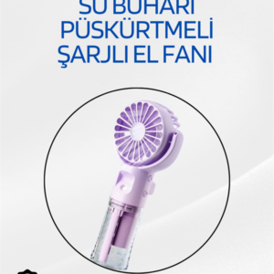 Taşınabilir Şarjlı Su Sisi Püskürtmeli Mini El Fanı – 4 Hız Ayarı, Tip-C Şarjlı, Sessiz Motor