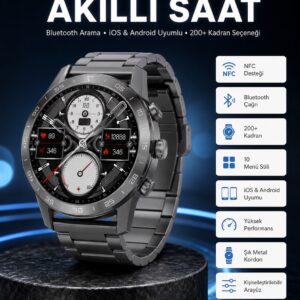 Akıllı Saat Çelik Kordon Çağrı Cevaplama Amoled Ekran Titreşimli Uyku ve Sağlık Takibi