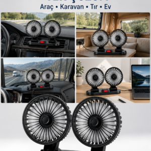 Araç, Karavan ve Tır İçin Çift Fanlı Mini Vantilatör