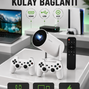 Portatif 4K Projeksiyon – 4.000 Uygulama, Kablosuz Yansıtma ve Bluetooth 5.0 Yeni Nesil