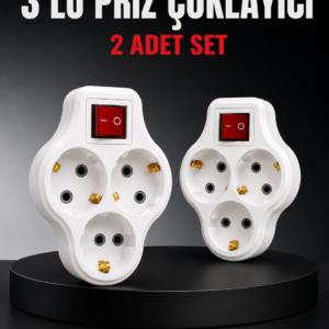 3’lü Priz Çoklayıcı 2 Adet Set Anahtarlı Kablosuz Duvar Tipi Priz Çoğaltıcı