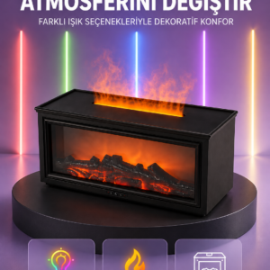 Şömine Görünümlü Hava Nemlendirici Renkli LED Işıklı Aroma Difüzörü
