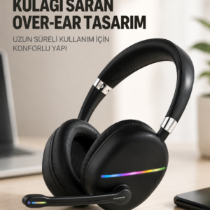 RGB Işıklı Bluetooth Mikrofonlu Kulaklık Uzun Süreli Kullanım Type-C Şarjlı