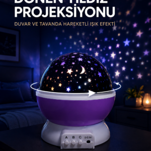 Yıldız Projeksiyon Lambası Döner Başlıklı Renkli Çocuk Odası Gece Işığı
