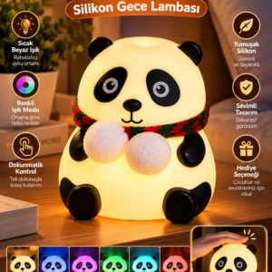 Dokunmatik Kontrollü Renk Değiştiren Panda Gece Lambası Çocuk Odası ve Yatak Odası