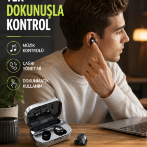 Kablosuz Kulak İçi Bluetooth Kulaklık – Dokunmatik Kontrol ve LED Şarj Ekranı
