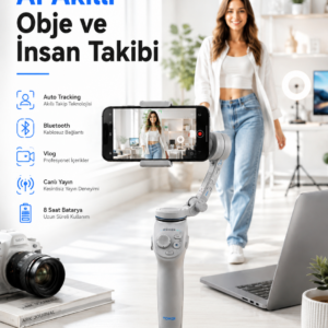 Yapay Zeka Takipli Telefon Gimbali Katlanabilir Tripod Bluetooth Kontrollü Dahili LED Işıklı