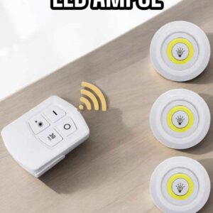Led Lamba 3'lü Uzaktan Kumandalı Yapışkanlı Beyaz Işık