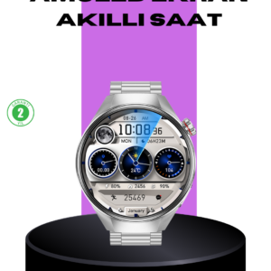Akıllı Saat Metal Kordonlu Tam Ekran AMOLED – Arama ve Sağlık Takip Özellikli