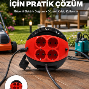 Türkiye Üretimi 5 Metre 4 Prizli Kablolu Makara
