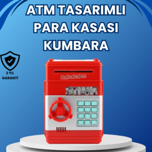 Kırmızı ATM Tasarımlı Şifreli Para Kasası Kumbara