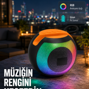 Bluetooth 5.0 Hoparlör – RGB Işıklı, Güçlü Bas ve 360° Surround Ses