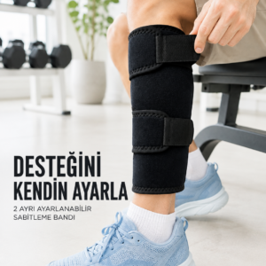 Sporcu Baldırlığı Ayarlanabilir Bantlı Baldır Destek Aparatı Siyah