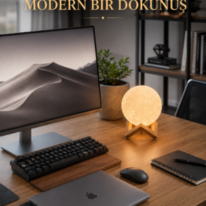 Gerçekçi Ay Dokulu Dekoratif Gece Lambası USB Şarjlı Ay Işığı